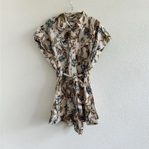 Zimmermann Pants - Zimmermann Aliane Floral Belted Linen Romper NWT